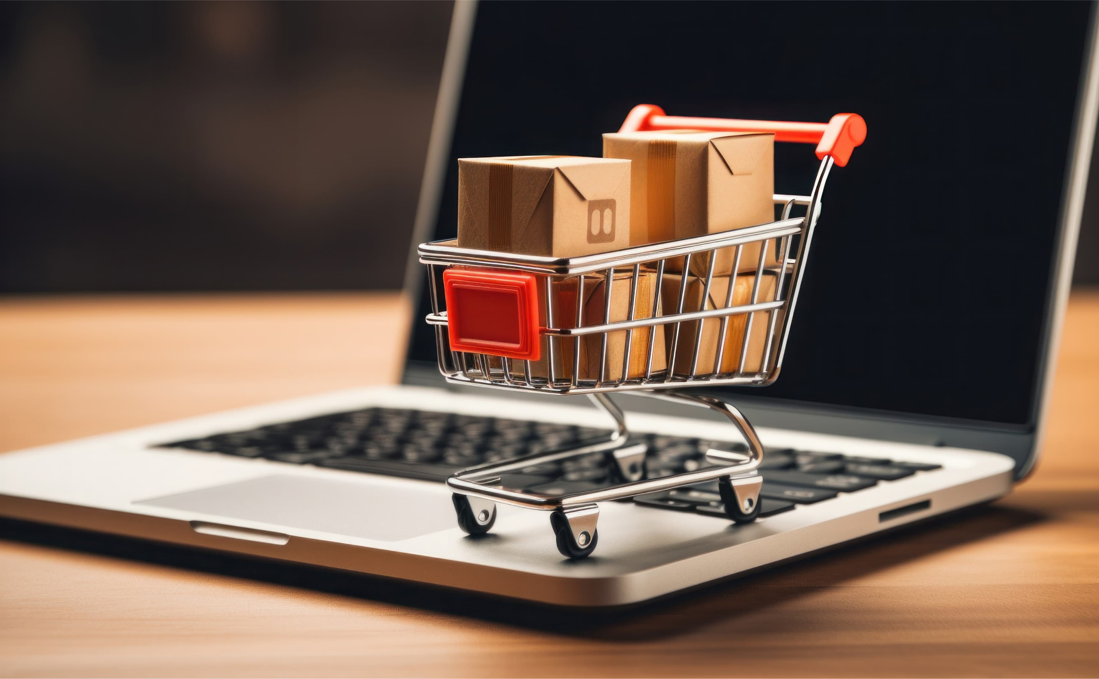 E-commerce platform with shopping cart on a laptop